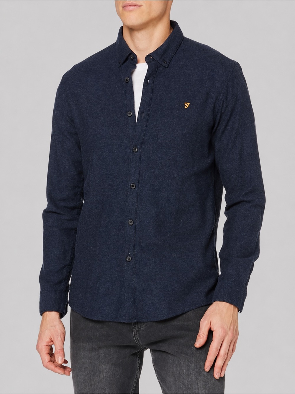 Farah Steen Button Down Oxford Shirt Navy Blue Slim Fit Long Sleeve Men’s Size L